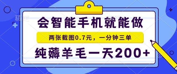 2025年零撸手机项目，二十秒一单，纯薅羊毛，一天200+做就有【揭秘】-独家科技资源网