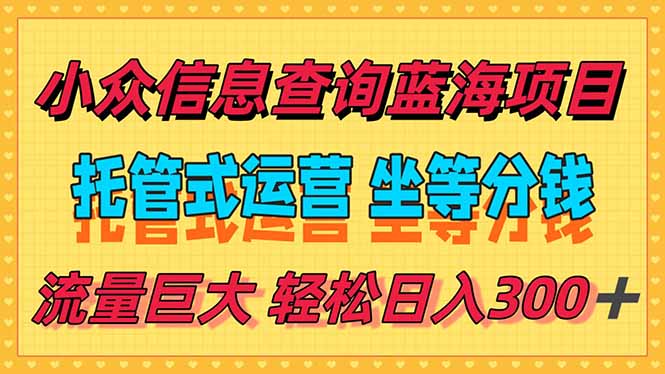 稳定日入300＋，小众信息查询蓝海项目，全程懒人式托管，解放你的时间-独家科技资源网