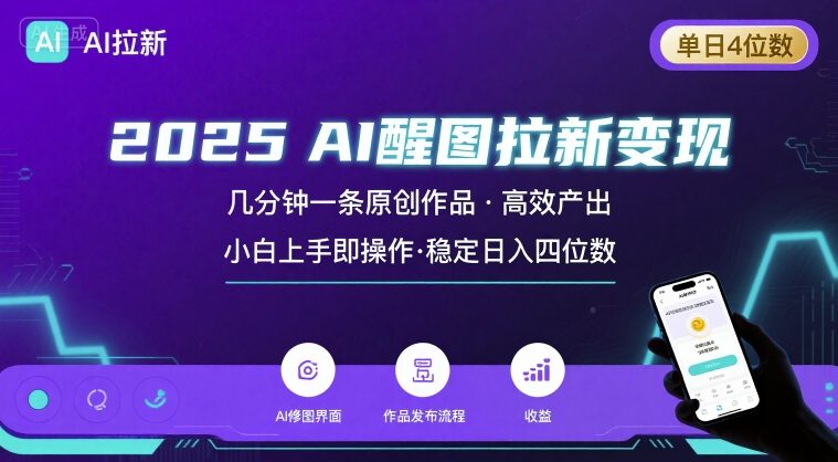 2025最强AI醒图拉新，几分钟一条原创作品，单日收入4位数，小白也能上手操作-独家科技资源网