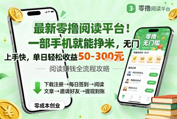 最新零撸阅读平台！一部手机就能挣米，无门槛上手快，单日轻松收益50-3张【揭秘】-独家科技资源网