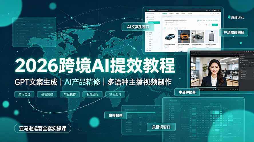 2026跨境AI提效教程·GPT文案生成|AI产品精修|多语种主播视频制作,亚马逊运营全套实操课-独家科技资源网