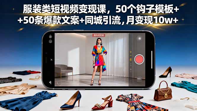 服装类短视频变现课，50个钩子模板+50条爆款文案+同城引流，月变现10w+-独家科技资源网