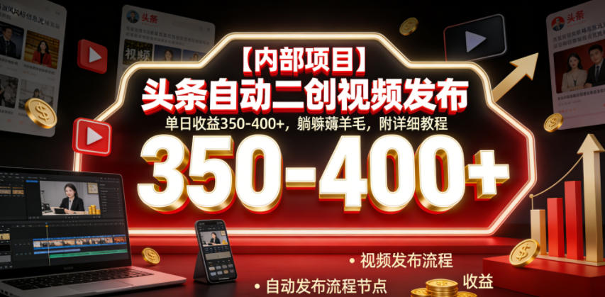 【内部项目】头条自动二创视频发布,单日收益350-400+,躺賺薅羊毛,附详细教程【揭秘】-独家科技资源网