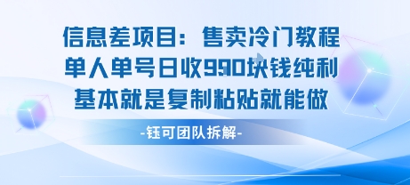 信息差项目：售卖冷门教程单人单号日收9张纯利基本就是复制粘贴就能做-独家科技资源网