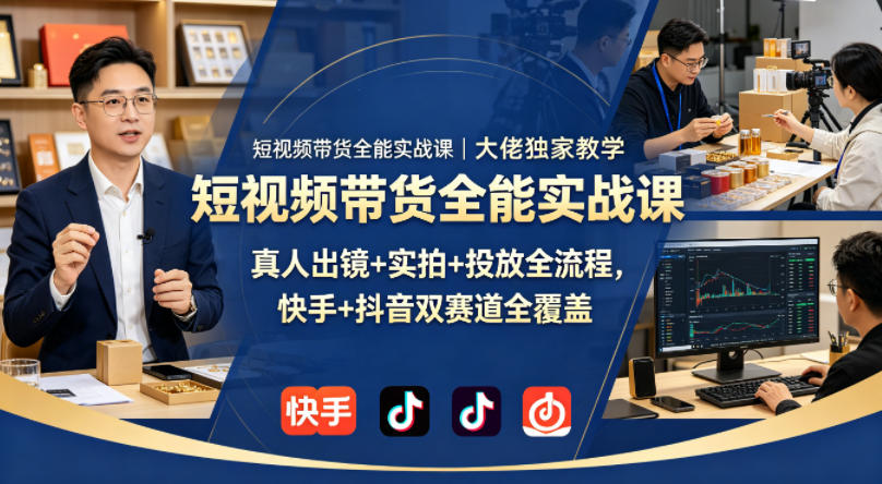 短视频带货全能实战课｜大佬独家教学，真人出镜+实拍+投放全流程，快手+抖音双赛道全覆盖-独家科技资源网
