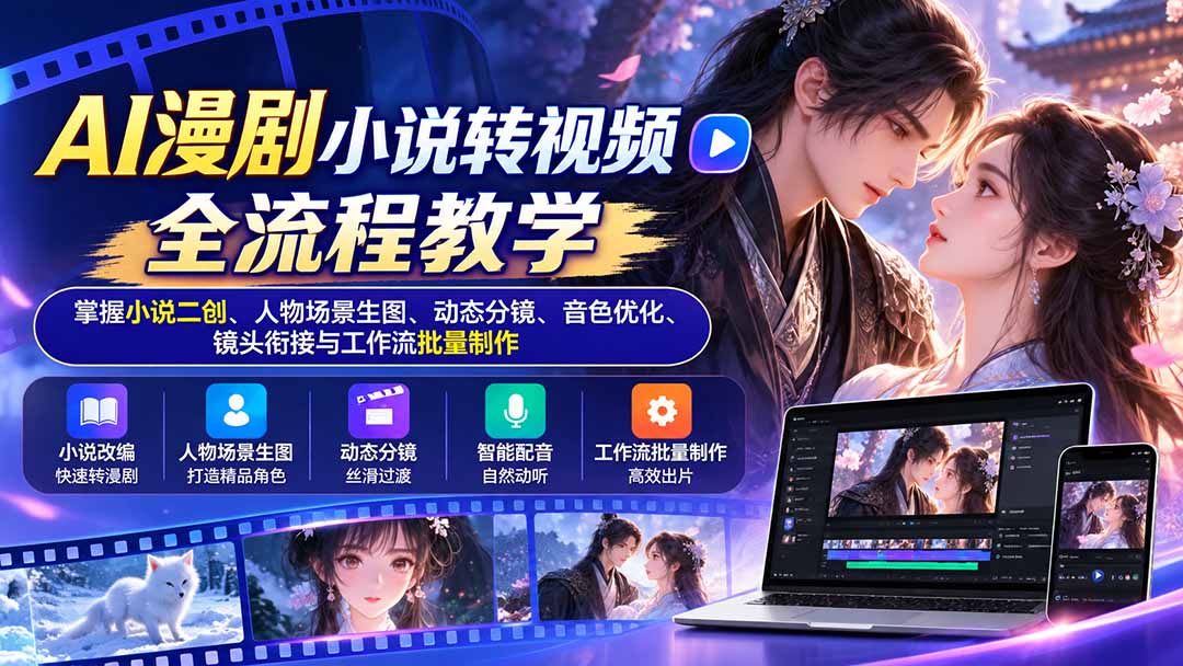 AI漫剧小说转视频全流程教学：掌握小说二创、人物场景生图、动态分镜、音色优化、镜头衔接与工作流批量制作-独家科技资源网