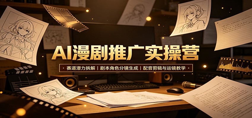 AI漫剧推广实操营：赛道潜力拆解，剧本角色分镜生成，配音剪辑与运镜教学-独家科技资源网