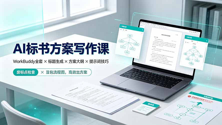 AI标书方案写作课:WorkBuddy全套×标题生成×方案大纲×提示词技巧×废标点检查×豆包流程图,高效出方案-独家科技资源网