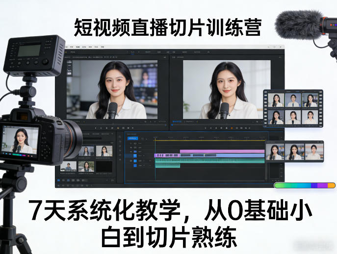 短视频直播切片训练营，7天系统化教学，从0基础小白到切片熟练-独家科技资源网