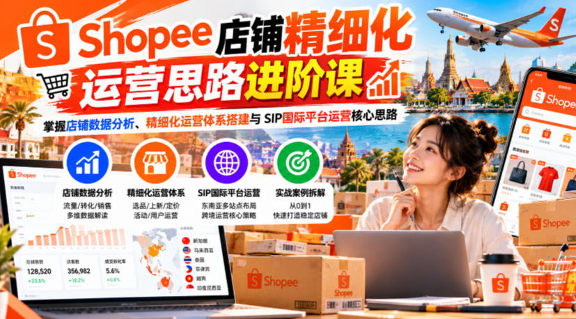 Shopee店铺精细化运营思路进阶课，掌握店铺数据分析、精细化运营体系搭建与SIP国际平台运营核心思路-独家科技资源网