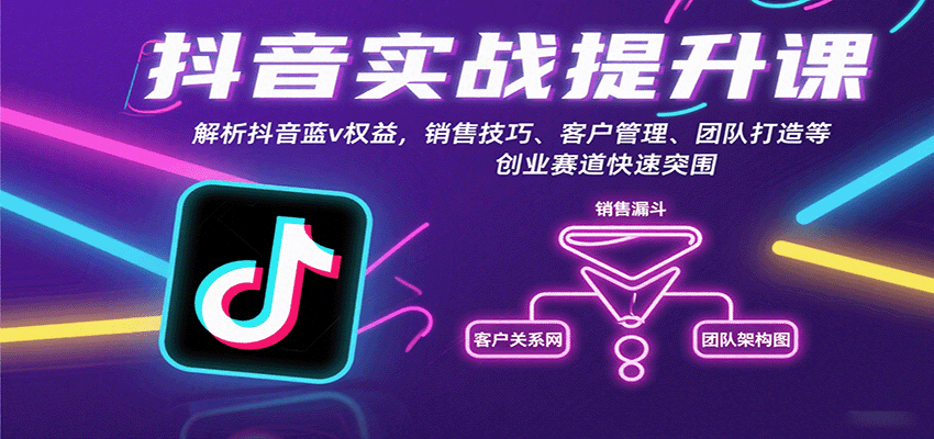 抖音实战提升课：解析抖音蓝v权益，销售技巧、客户管理、团队打造等创业赛道快速突围-独家科技资源网