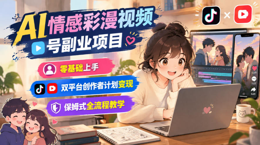 AI情感彩漫视频号副业项目，零基础上手，双平台创作者计划变现，保姆式全流程教学-独家科技资源网