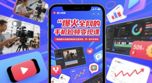 爆火全网的手机短视频变现课，0基础教你拍摄剪辑涨粉运营变现，用一部手机挣钱-独家科技资源网