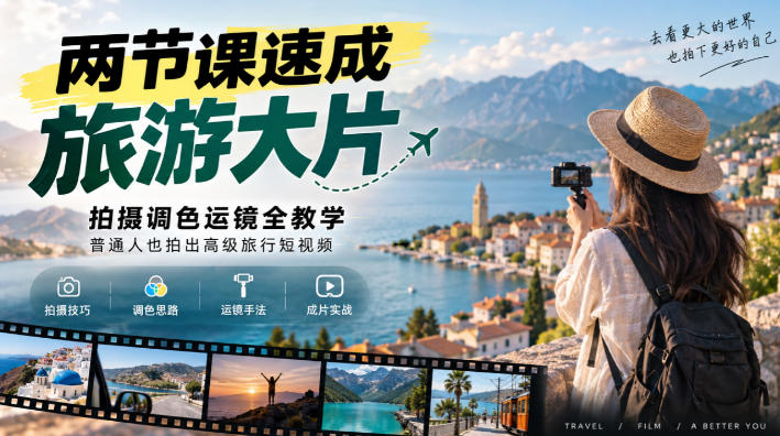 两节课速成旅游大片｜拍摄调色运镜全教学，普通人也拍出高级旅行短视频-独家科技资源网