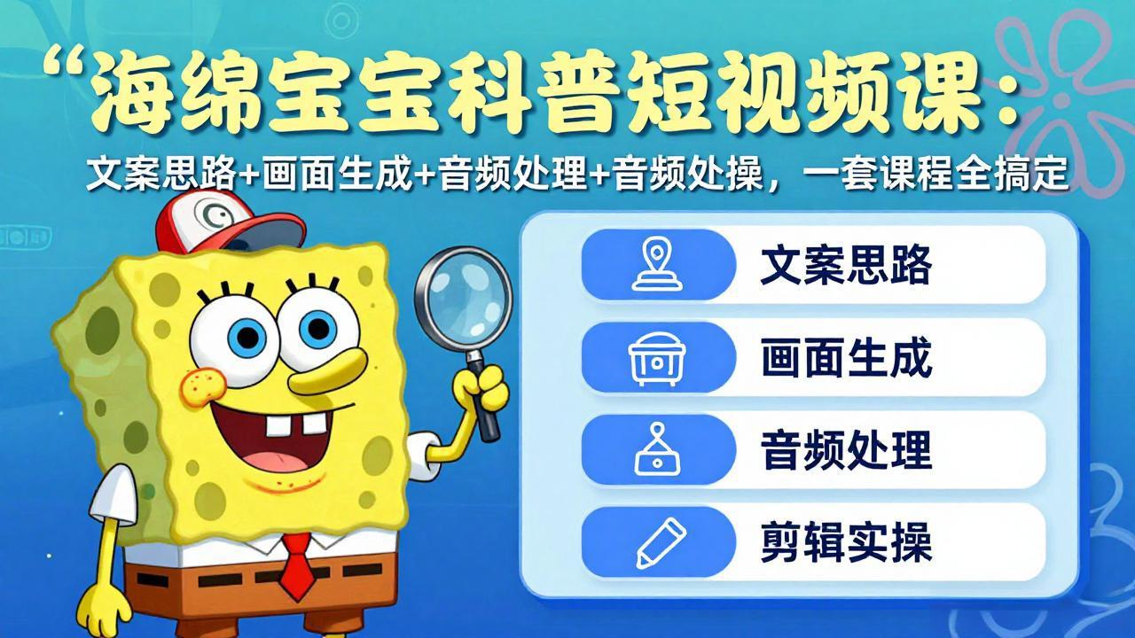 海绵宝宝科普短视频课：文案思路+画面生成+音频处理+剪辑实操，一套课程全搞定-独家科技资源网