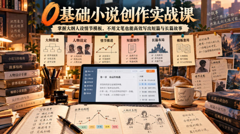 0基础小说创作实战课|掌握大纲人设情节模板,不用文笔也能高效写出短篇与长篇故事-独家科技资源网