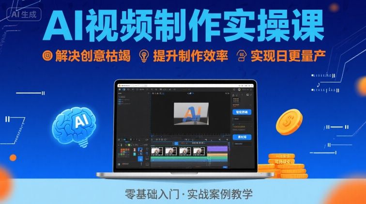 Ai视频制作实操课，解决创意枯竭、效率低下痛点，实现日更量产可持续变现-独家科技资源网