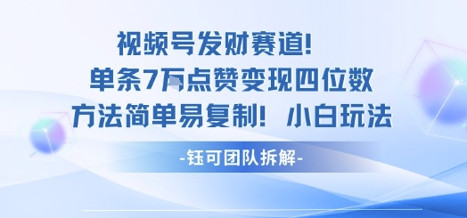 视频号发财赛道单条7W点赞变现四位数方法简单易复制小白玩法-独家科技资源网