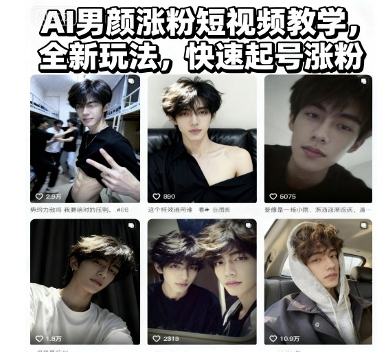 AI男颜涨粉短视频教学,全新玩法,快速起号涨粉-独家科技资源网