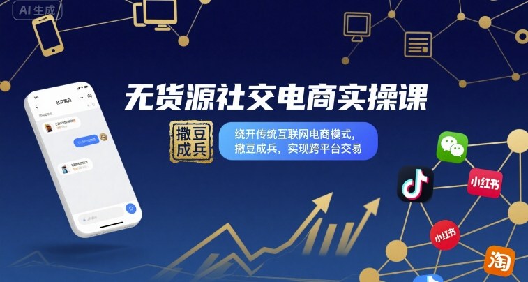 无货源社交电商实操课，绕开传统互联网电商模式，撒豆成兵，实现跨平台交易-独家科技资源网