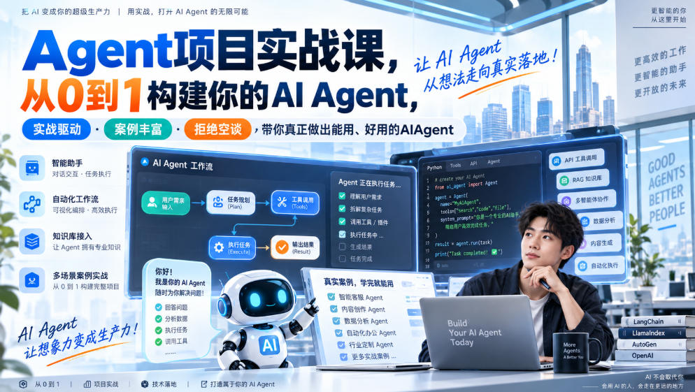 Agent项目实战课，从0到1构建你的AI Agent，实战驱动·案例丰富·拒绝空谈，带你真正做出能用、好用的AIAgent-独家科技资源网