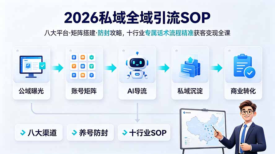 2026私域全域引流SOP｜八大平台·矩阵搭建·防封攻略，十行业专属话术流程精准获客变现全课-独家科技资源网