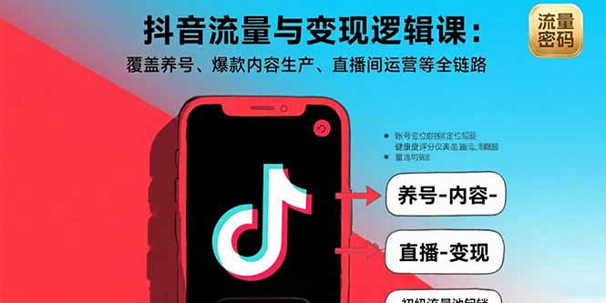抖音流量与变现逻辑课：覆盖养号、爆款内容生产、直播间运营等全链路-独家科技资源网