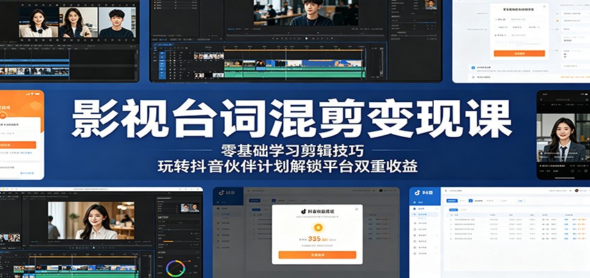 影视台词混剪变现课：零基础学习剪辑技巧，玩转抖音伙伴计划解锁平台双重收益-独家科技资源网