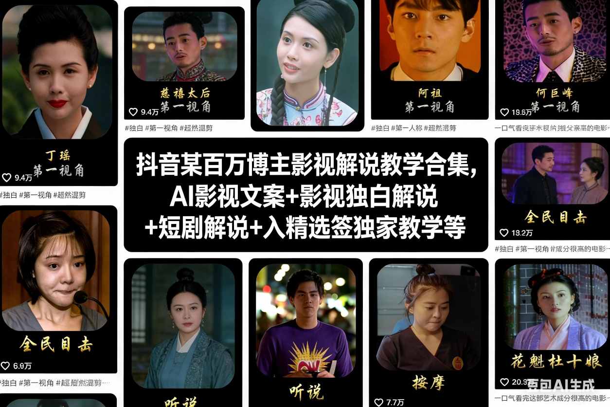 抖音某百万博主影视解说教学合集,AI影视文案+影视独白解说+短剧解说+入精选签独家教学等-独家科技资源网