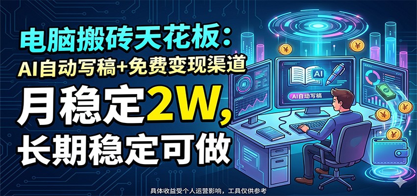 电脑搬砖天花板：AI自动写稿+免费变现渠道，月稳定2W，长期稳定可做-独家科技资源网