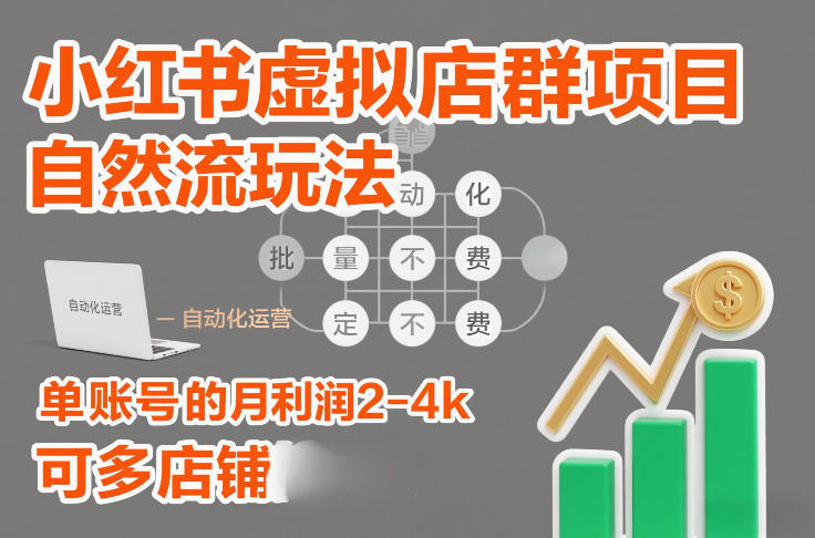 小红书虚拟店群项目，自然流玩法，批量自动化，稳定不费号，单账号的月利润2-4k，可多店矩阵-独家科技资源网