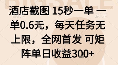酒店截图15秒一单，一单0.6米，每天任务无上限，全网首发可矩阵单日收益3张【揭秘】-独家科技资源网