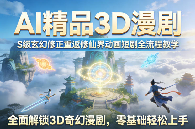 AI精品3D漫剧S级玄幻修正重返修仙界动画短剧全流程教学，全面解锁3D奇幻漫剧，零基础轻松上手-独家科技资源网