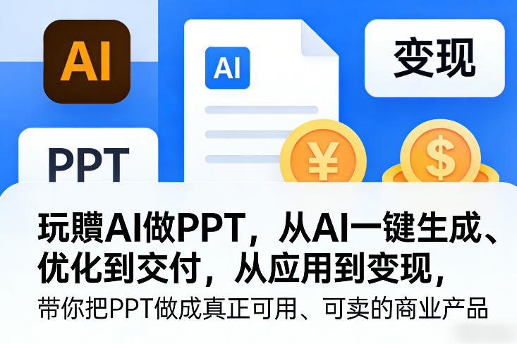 玩賺AI做PPT，从AI一键生成、优化到交付，从应用到变现，带你把PPT做成真正可用、可卖的商业产品-独家科技资源网
