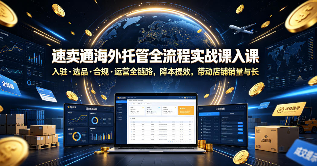 速卖通海外托管全流程实战课入驻・选品・合规・运营全链路，降本提效，带动店铺销量与收益增长-独家科技资源网