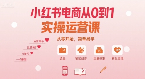 小红书电商从0到1实操运营课，从零开始，简单易学-独家科技资源网