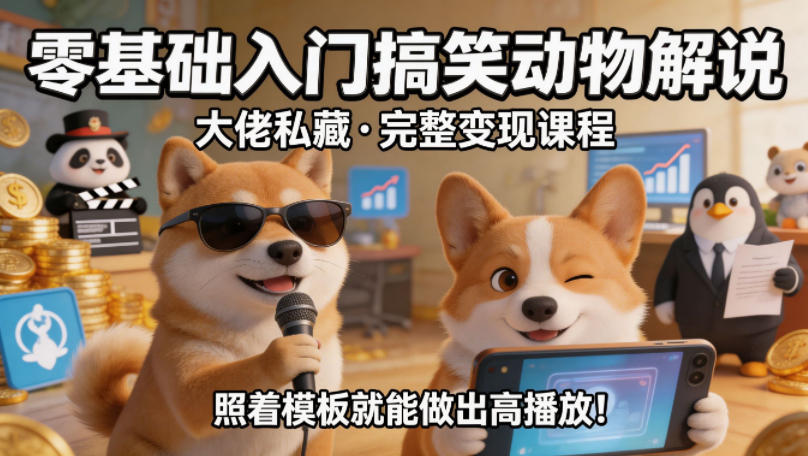 零基础入门搞笑动物解说，大佬私藏完整变现课程，照着模板就能做出高播放-独家科技资源网