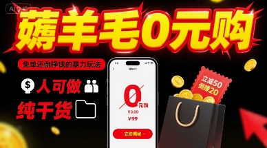 薅羊毛0元购，免单还倒挣钱的暴力玩法，人人可做，纯干货-独家科技资源网