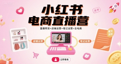 小红书电商直播营，直播带货+店铺运营+笔记运营=全电商-独家科技资源网