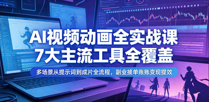 AI视频动画全实战课，7大主流工具全覆盖，多场景从提示词到成片全流程，副业接单账号变现提效-独家科技资源网