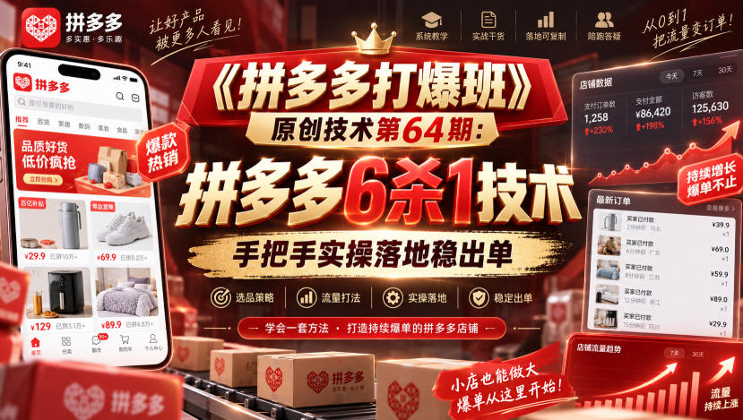 《拼多多打爆班》原创技术第64期：拼多多6杀1技术，手把手实操落地稳出单-独家科技资源网