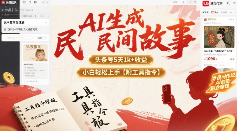 AI生成民间故事，头条号5天1k+，小白轻松上手【附工具指令】-独家科技资源网