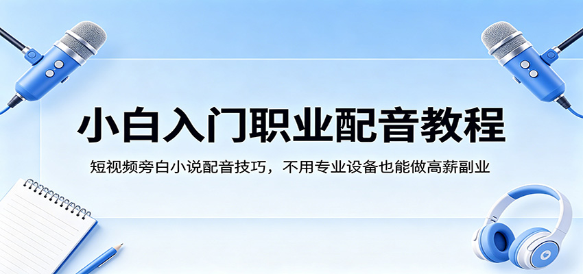 小白入门职业配音教程，短视频旁白小说配音技巧，不用专业设备也能做高薪副业-独家科技资源网