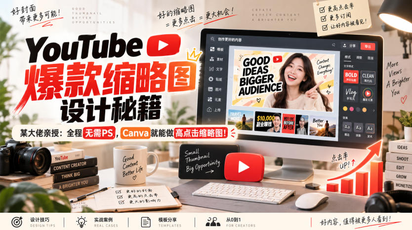 YouTube爆款缩略图设计秘籍，某油管大佬(610万订阅者)亲授，全程无需PS，Canva就能做高点击缩略图！【原创双语字幕】-独家科技资源网
