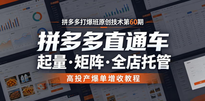 拼多多打爆班原创技术第60期,拼多多直通车,起量・矩阵・全店托管,高投产爆单增收教程-独家科技资源网