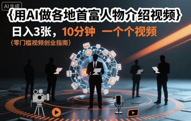 用AI做各地首富人物介绍视频，日入3张，10分钟一个视频-独家科技资源网