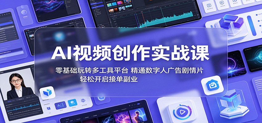 AI视频创作实战课:零基础玩转多工具平台,精通数字人广告、剧情片,轻松开启接单副业-独家科技资源网