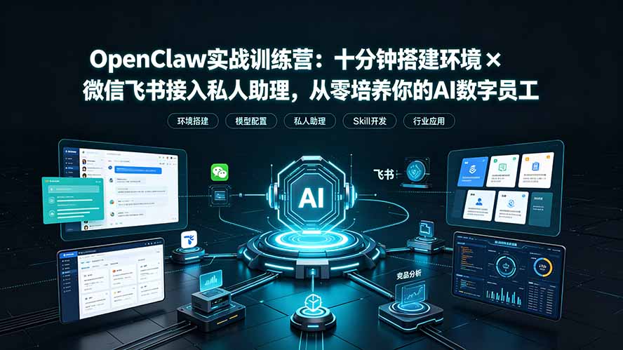 OpenClaw实战特训营:十分钟搭建环境×微信飞书接入私人助理,从零培养你的AI数字员工-独家科技资源网
