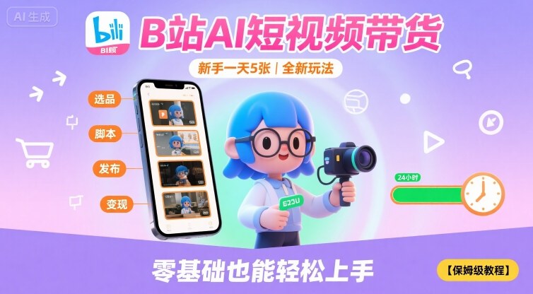 B站AI短视频带货，新手一天5张，全新玩法【保姆级教程】-独家科技资源网