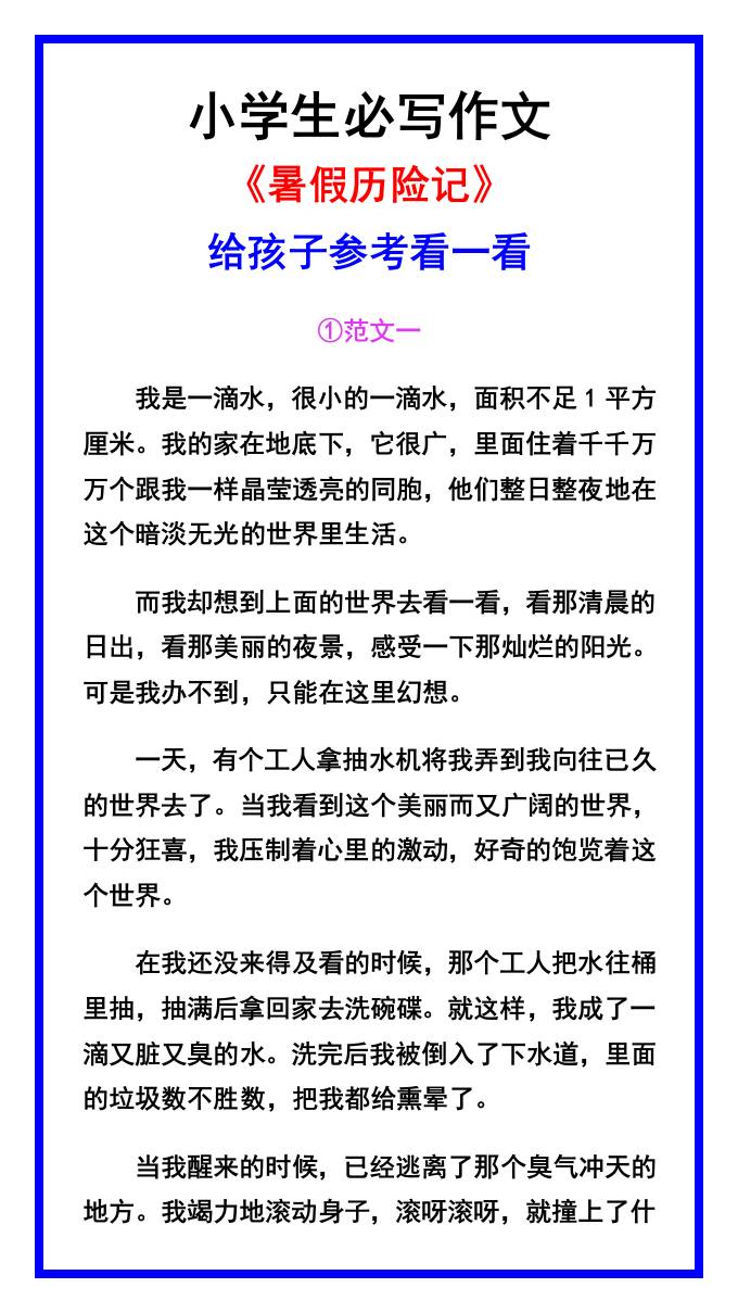 小学生必写作文《暑假历险记》范文素材-小升初语文-独家科技资源网
